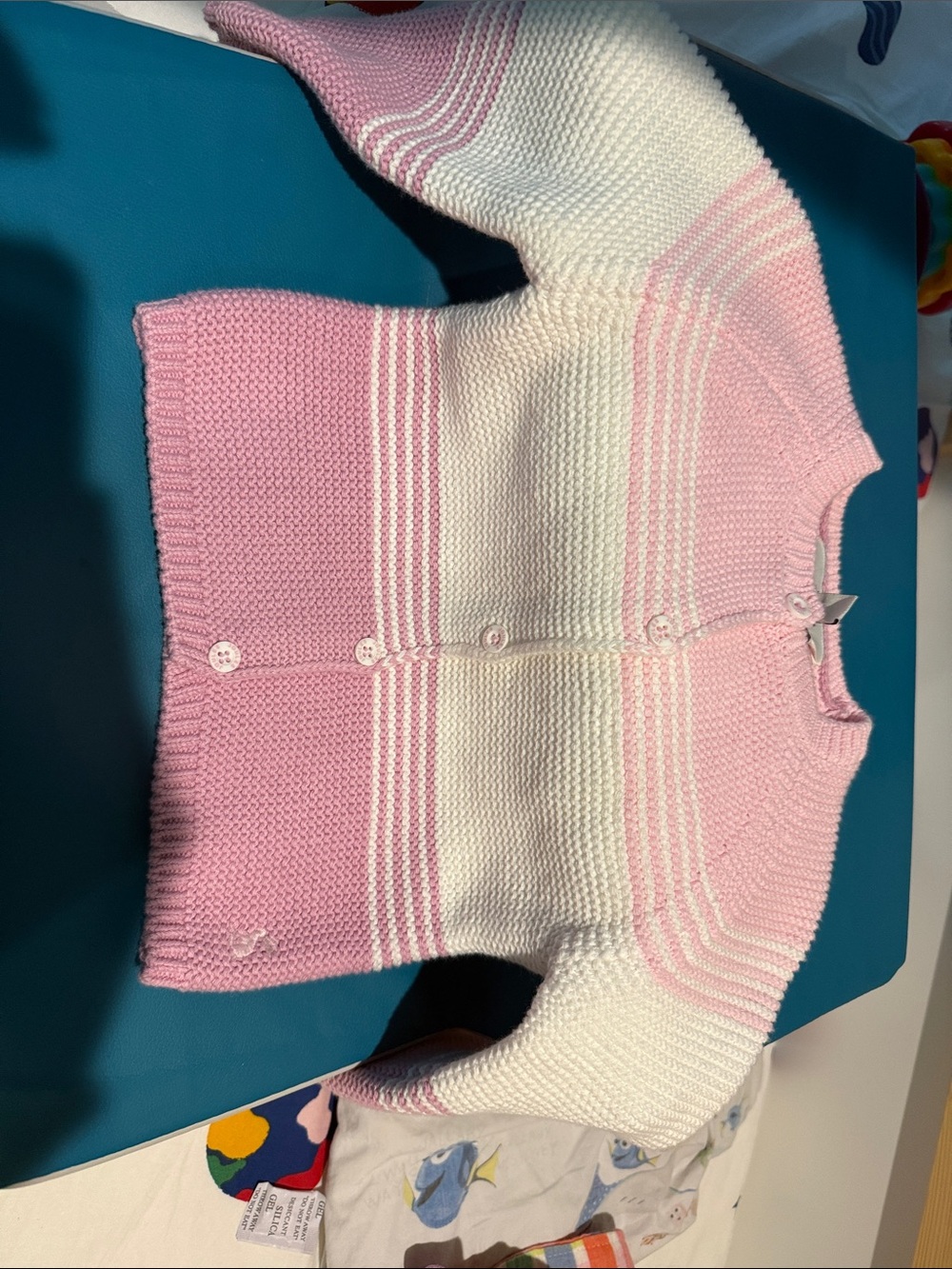 Joules Pink and White Striped Knit Cardigan